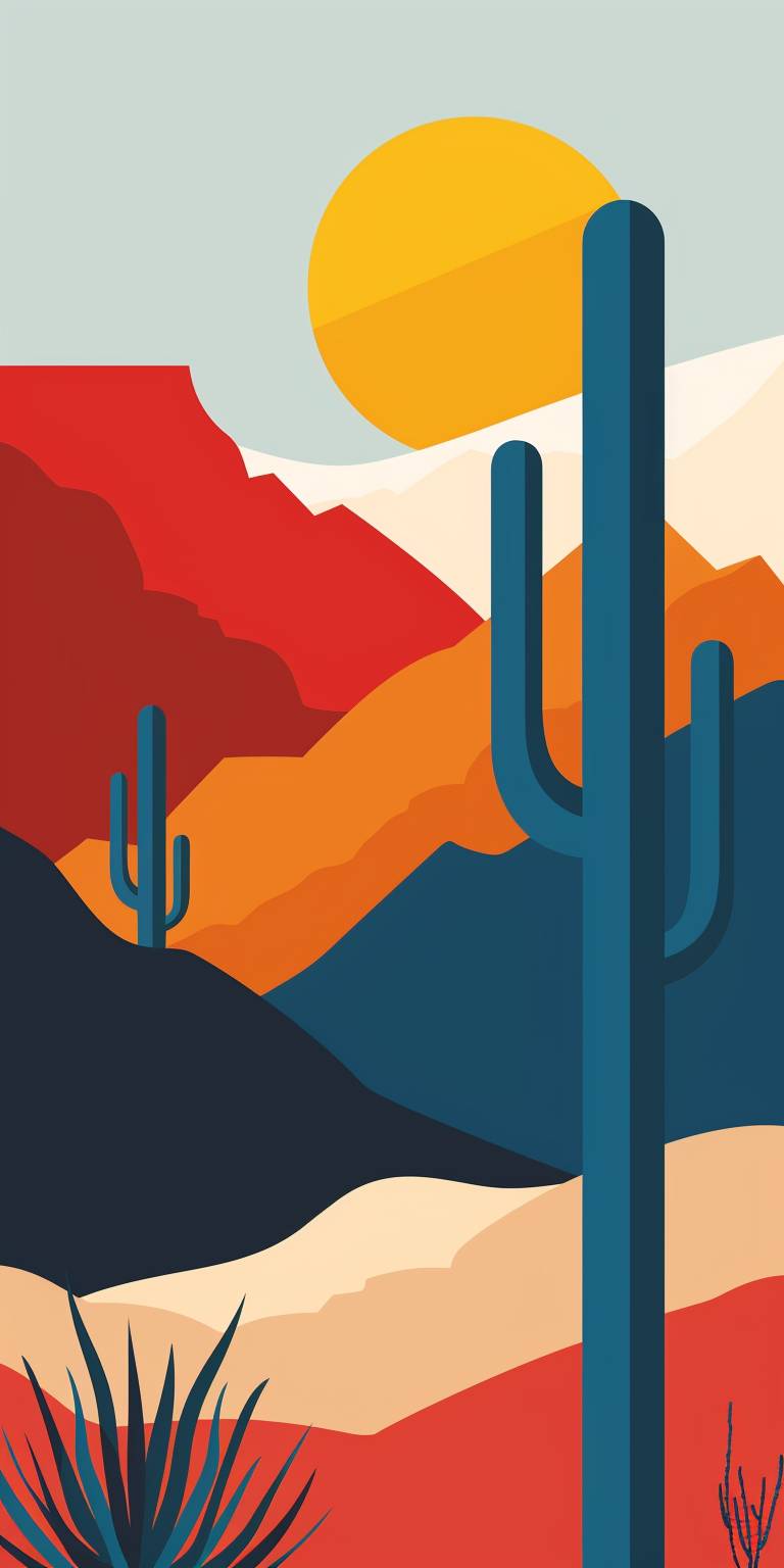 簡単な形状、3色、ブロック状の砂漠のイラスト