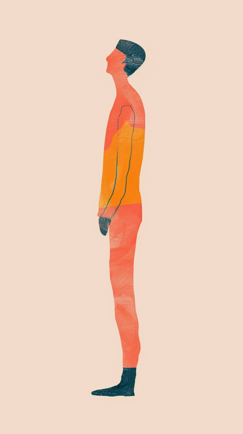 In the style of a minimalist illustrator, reinterpret human form, iconic album covers, [COLOR] and [COLOR], stop-motion animation, elongated forms, flat illustrations.