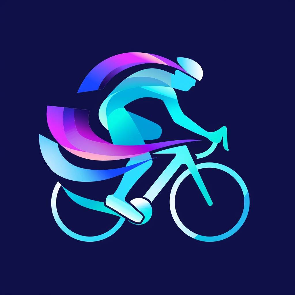 A cycling logo, symbolizing connection, with connotation and cultural attributes. It features a simple, flat, textured design with a modern art style. It is youthful, bright, colorful, with a blue tone, suitable for the pharmaceutical industry.