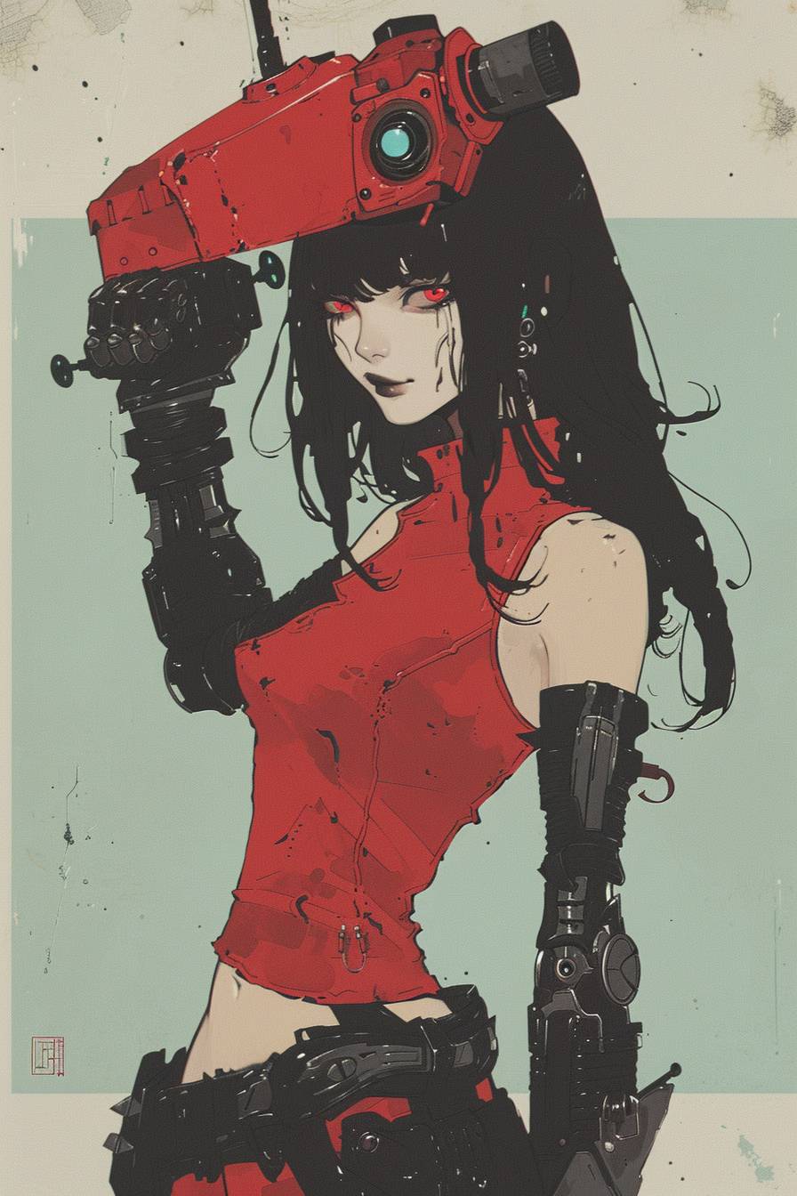 An illustration from Image Comics, featuring a beautiful Hellspawn woman wearing a powered exoskeleton on a frozen city. Her face resembles that of an ogre, portraying a fierce berserker ogre woman with a heavy club, set against a bright sky in a landscape of overgrown cyber city. A long way home in a peaceful world with a horizon, neon edition, reminiscent of the style of Tsutomu Nihei. Influences from Claude Monet and Banksy art, the use of Instax, 8K resolution capturing highly detailed and dramatic lighting in a high-quality depiction. Themes of bioterrorism and a mysterious lady, along with references to Destiny2. The scene involves putting on a mechanized suit of armor, with cardinal, Vivaldi red, verilion, keppel, and mountain meadow tones. The scene was captured with a SONY α9 camera.