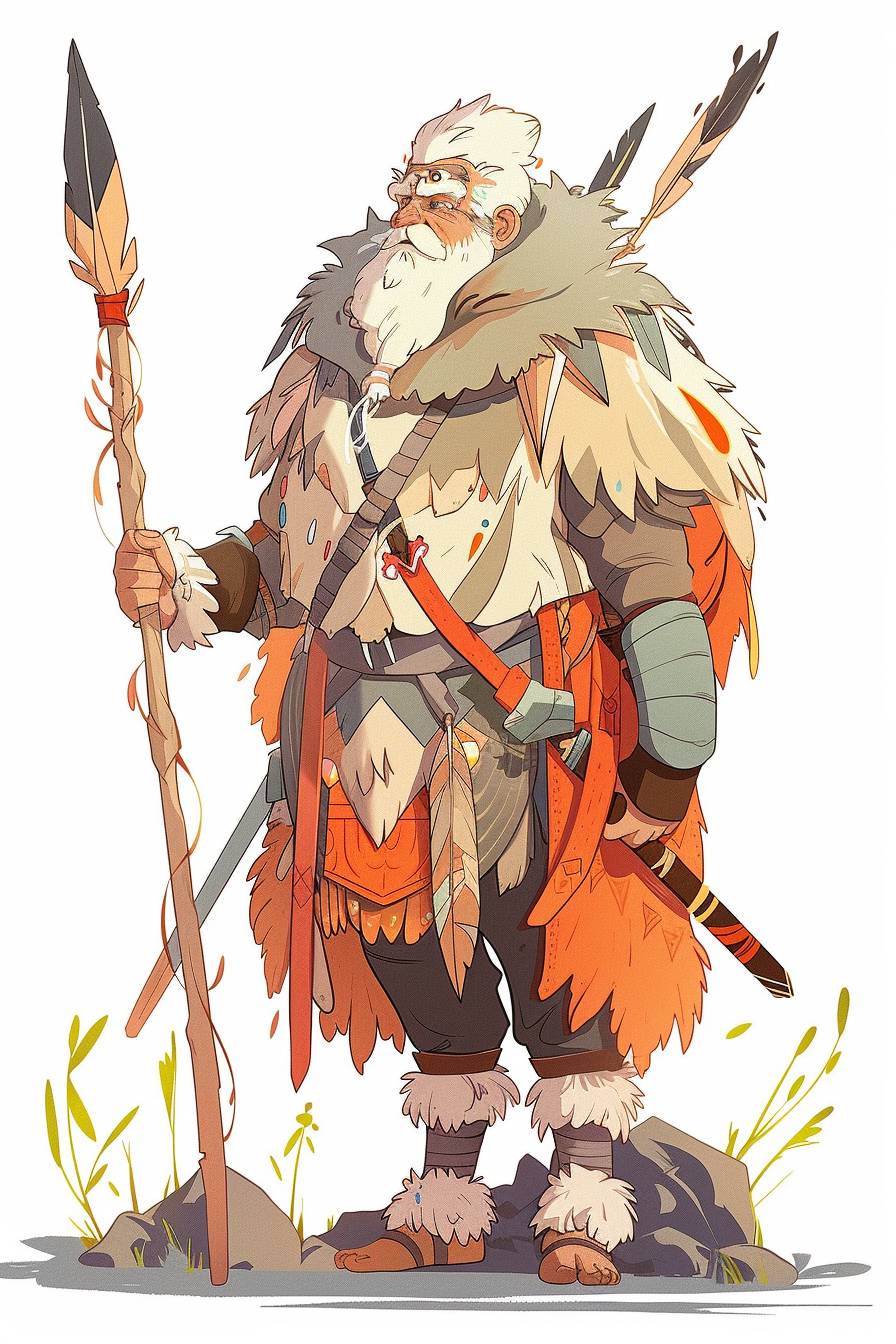In the style of Beatrix Potter, warrior character, full body, flat color illustration