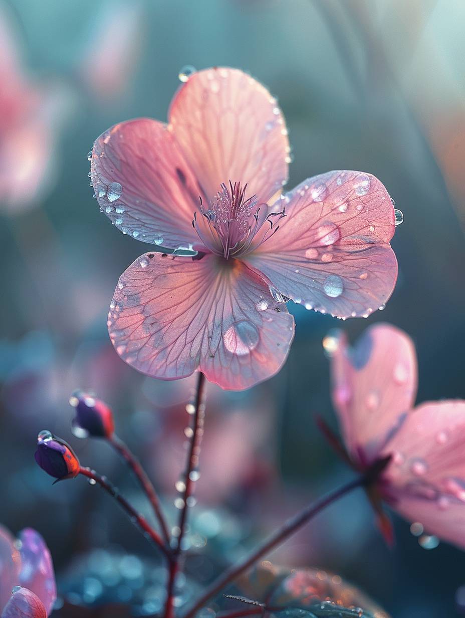 ピンク色の四つ葉クローバーの花があり、その花弁は透明で、海のように深く、露のようにクリスタルで、愛情の忠誠心と純粋さを感じることができます。