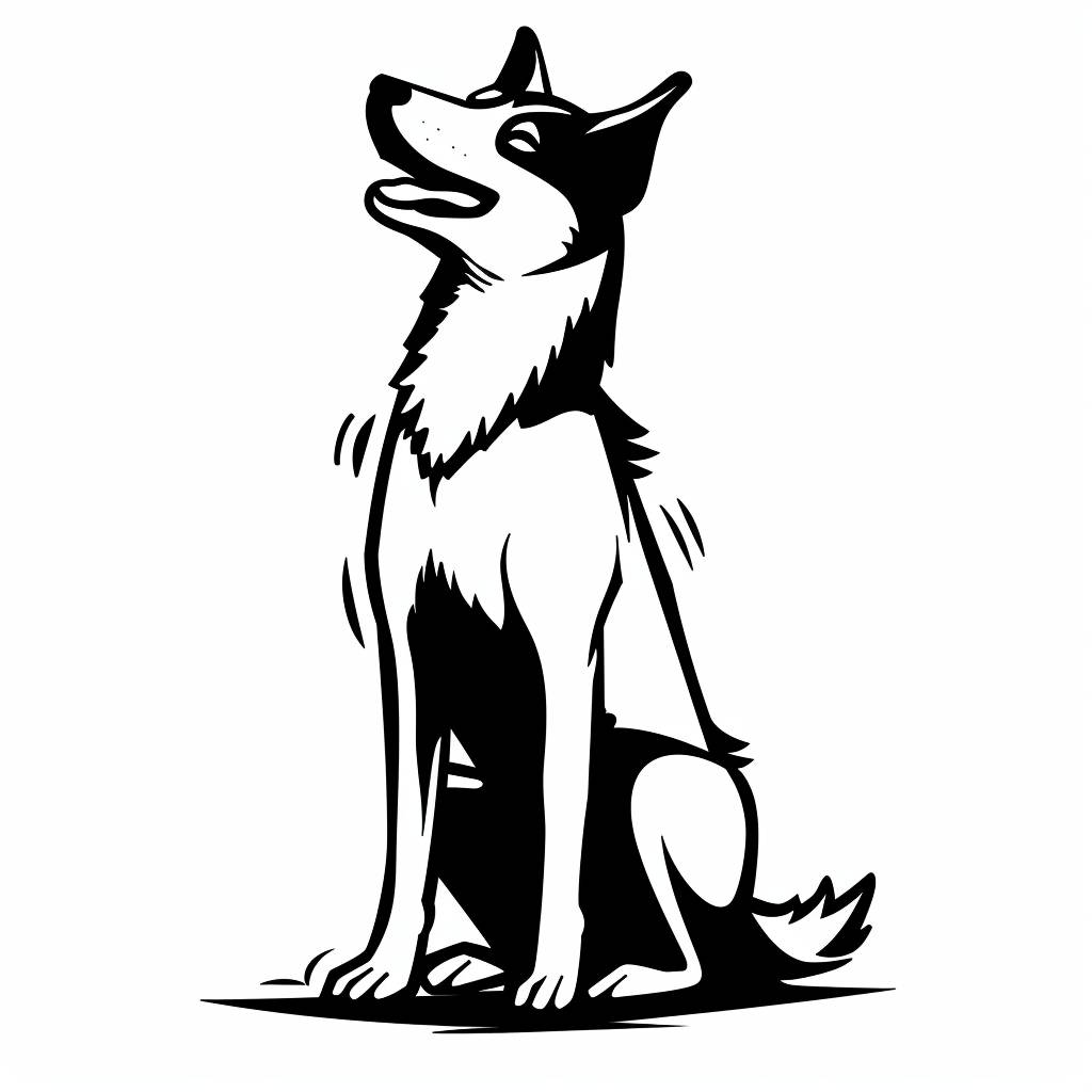 A logo for a dog related business that is in the 1950s atomic age style of design, simple line design black on white. The image is upbeat and inviting. Features a dog.