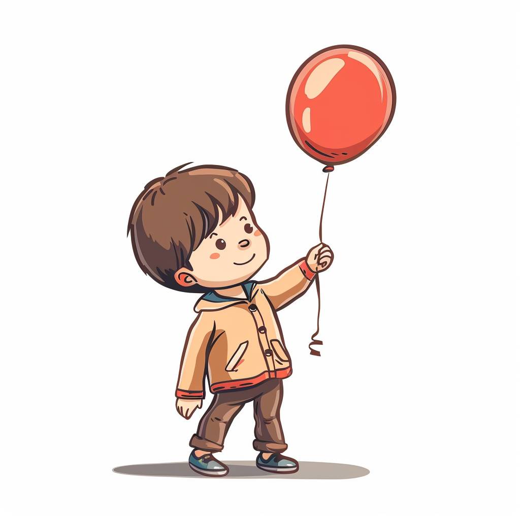 Front view of a child holding a balloon and handing it over, upper body, icon, one, element, simple illustration, white background