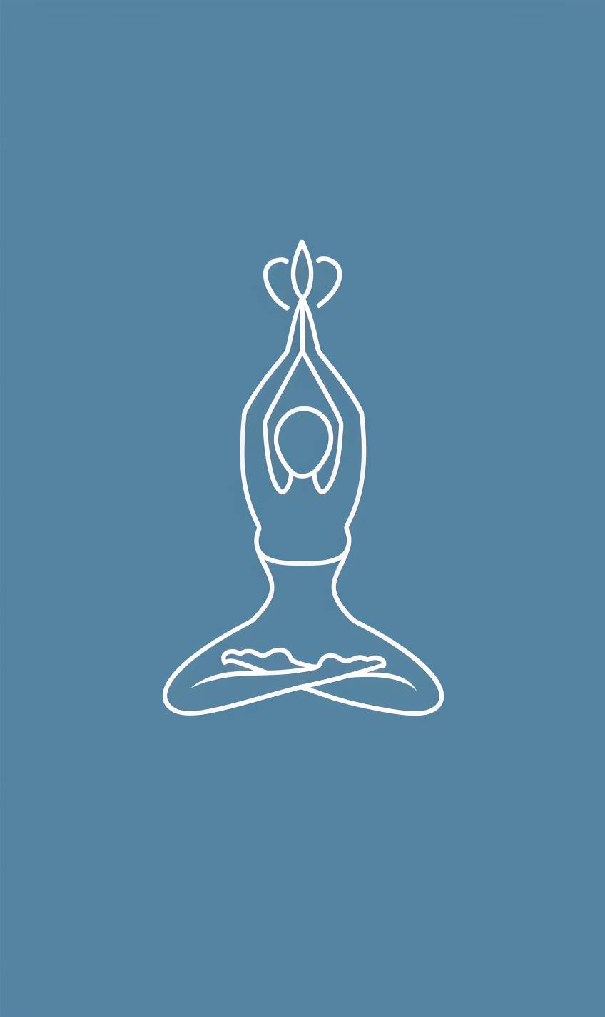 Logo, line drawing of yoga pose, blue background, white space around the outline, simple design