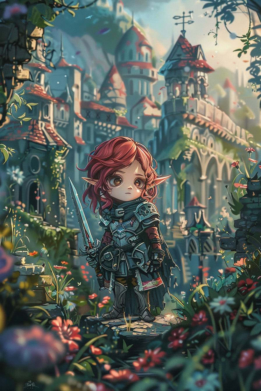 Chibi [Subject], [Action], [Background], cute, pastel colors, full body, fantasy, wide-angle, medieval environment, intricately detailed