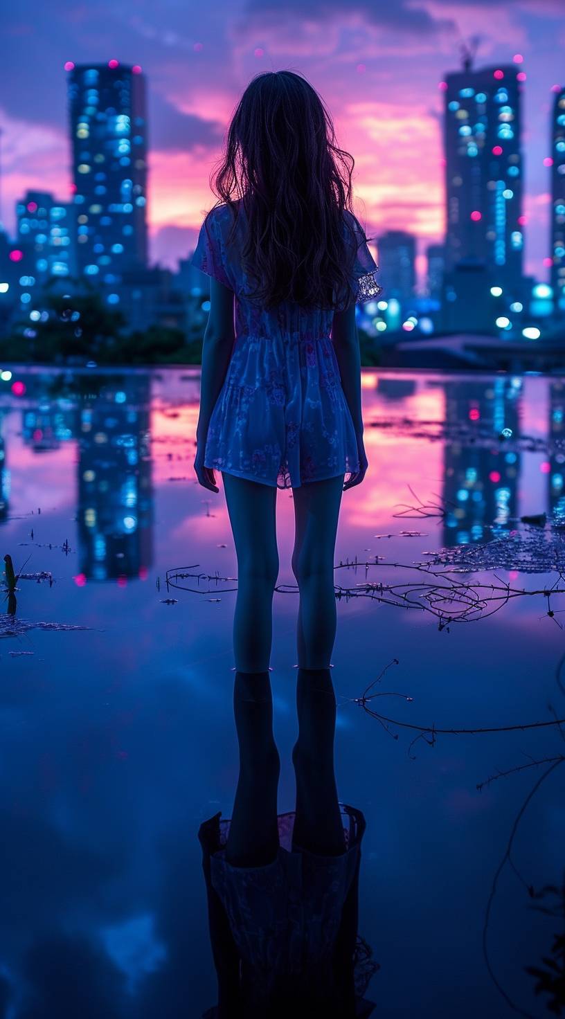 Contrast with huge height difference, amazing, composition, many reflections, anime style, key visual, sky, unexplored region, exploration, bright style, blurred background
