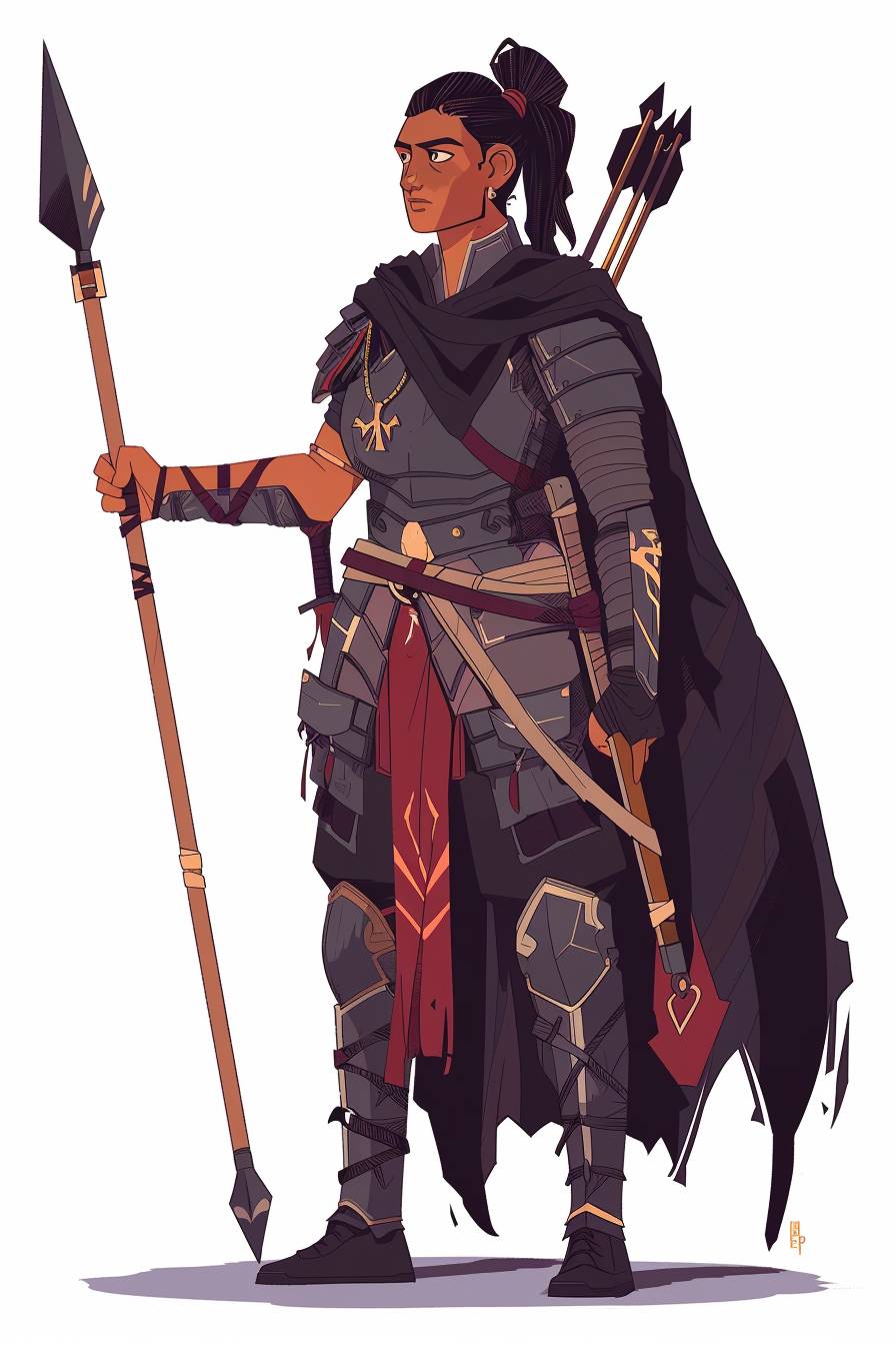 In the style of Raina Telgemeier, warrior character, full body, flat color illustration