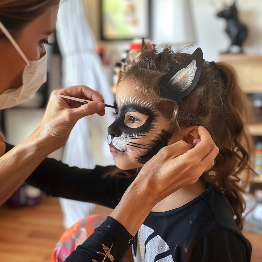 Little girl getting her face painted like a cat from the popular Netflix show 'Gabbys Dollhouse'