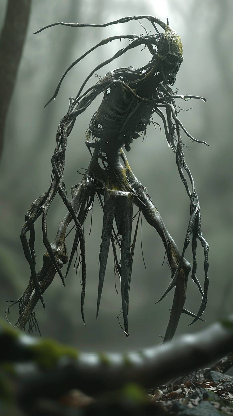 Draw Fiddlesticks the ancient fear in hyper realistic 3D, photo realistic, dark, scary, eery, creepy