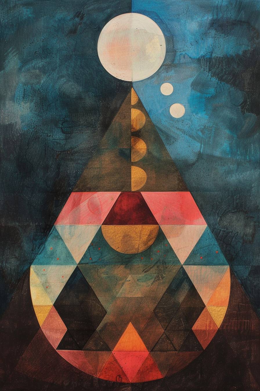 ヨハネス・イッテンがガッシュ風の三角形、四角形、円形、自然形態を含むシンプルな芳香組成物を作成しました。
