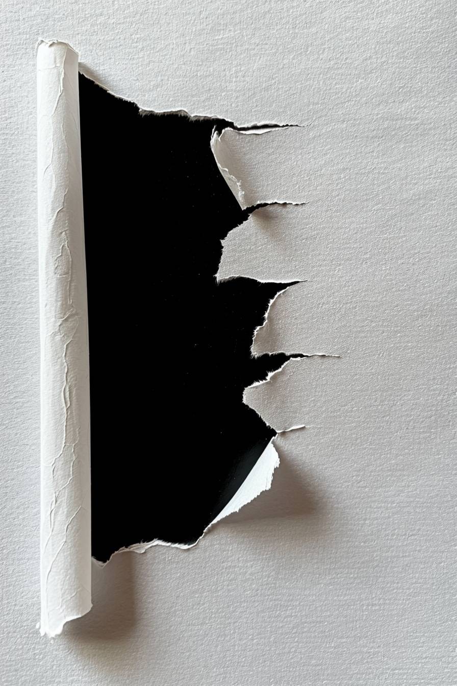 a smooth white paper is torn from the top