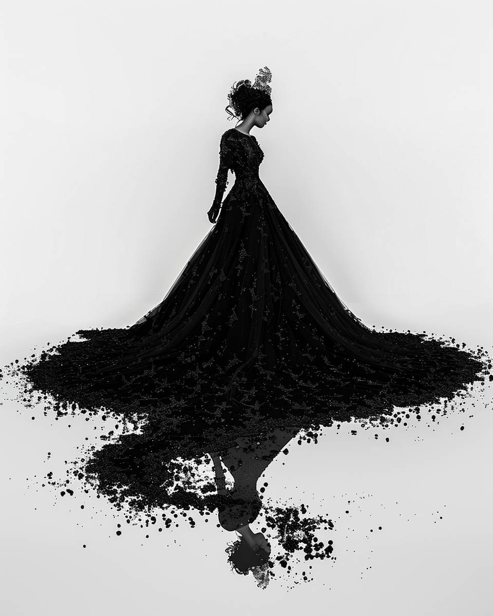 ObsidianElegance: Shimmering silhouette, high-gloss reflection. NoirNobility: Monochrome majesty, textured shadows. OnyxOde: Striking profile, gleaming black attire. MidnightMuse: Enigmatic presence, polished allure.