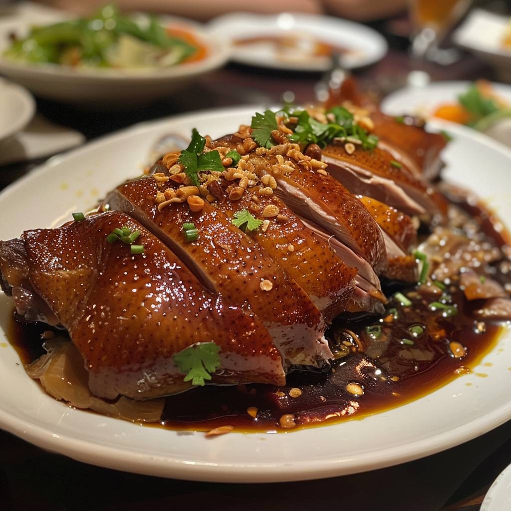 iPhone photo of roast duck with garlic sauce. Taken at a Chinese restaurant.