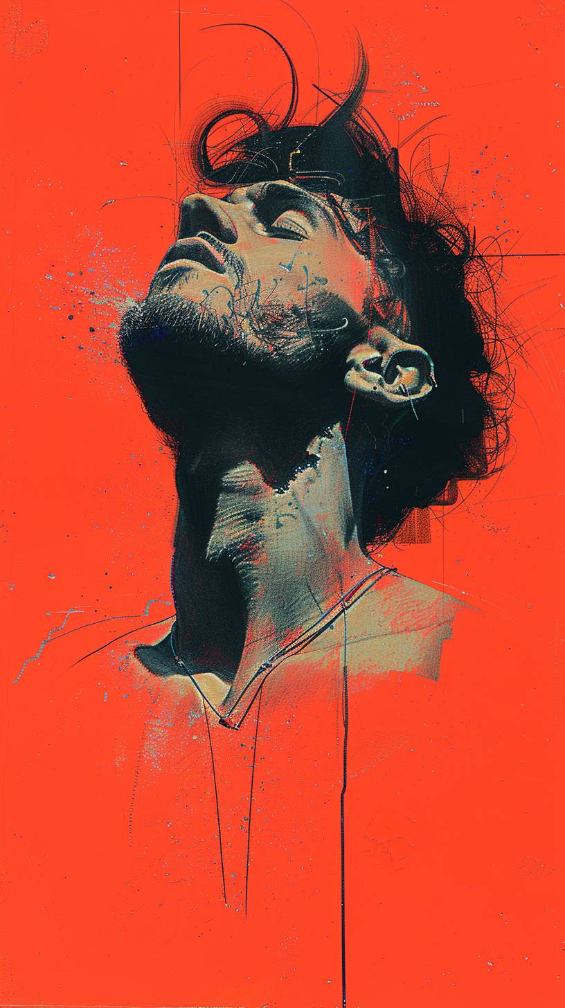 A sketch of an abstract gay man drawn in pencil like a sketch with charcoal on a red background