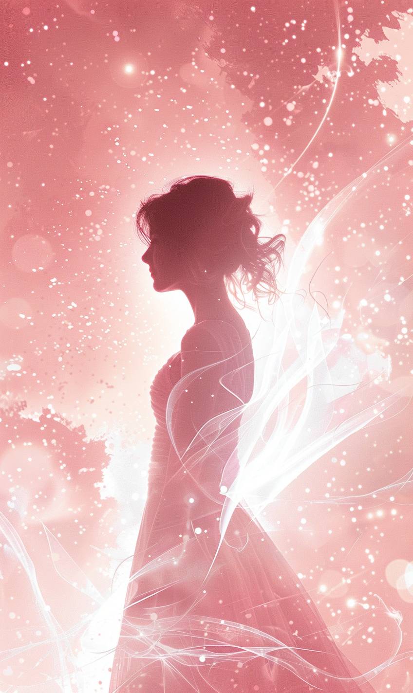 a glowing white silhouette of a woman with an ethereal pink background --ar 3:5  --v 6.0