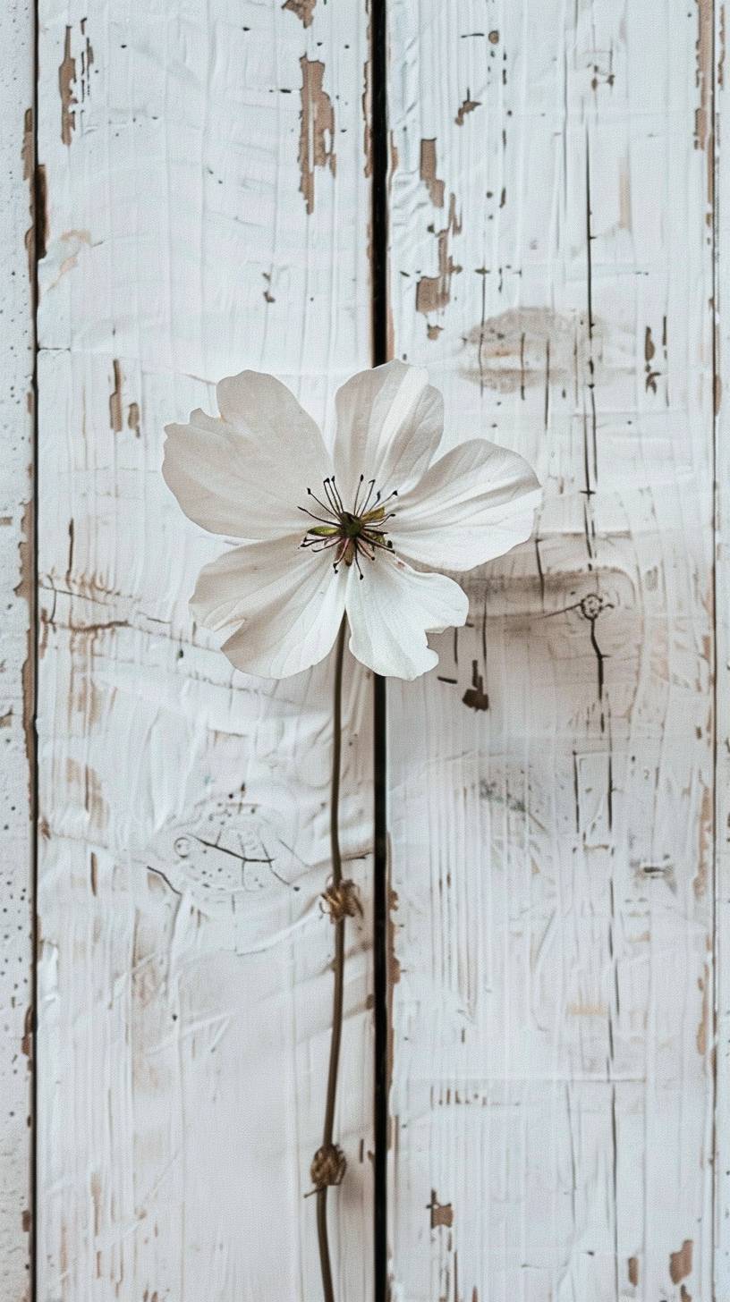 Rustic, white wood, perspective, minimalist flower