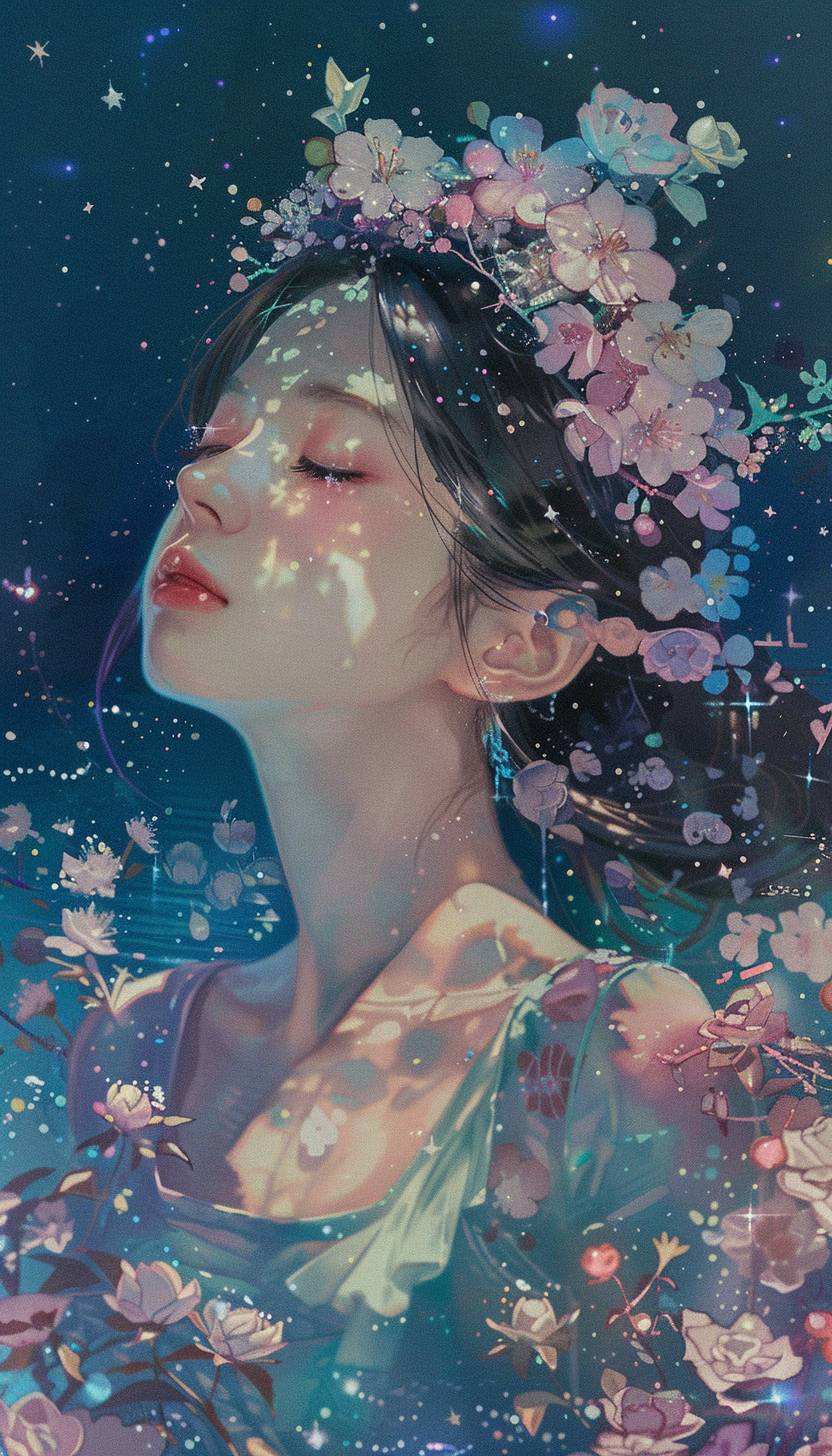 In style of Miho Hirano, Celestial city bathed in starlight