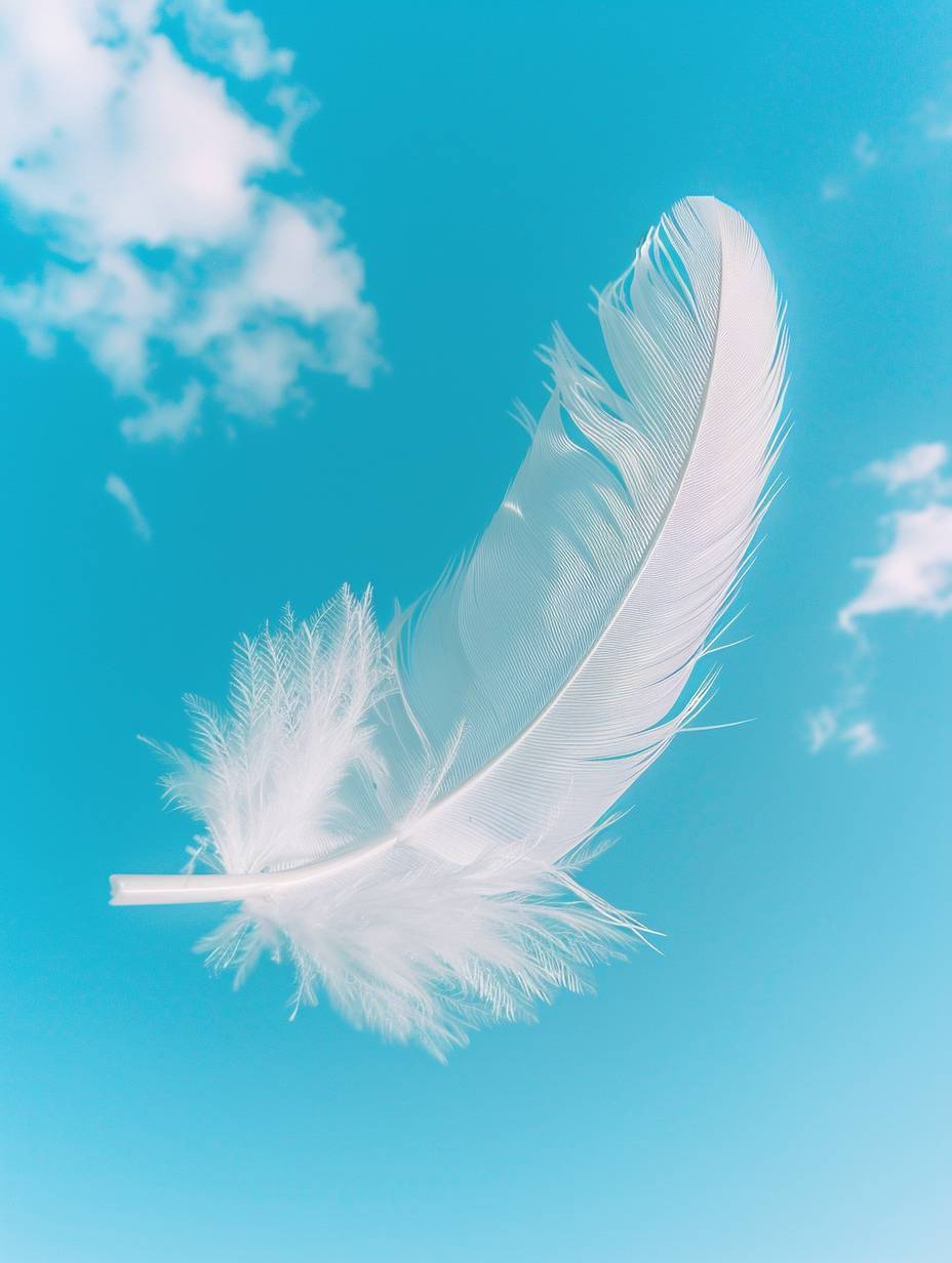 晴れた青空に自由に浮かぶ繊細な羽根は、執着心からの軽さと自由を象徴しています