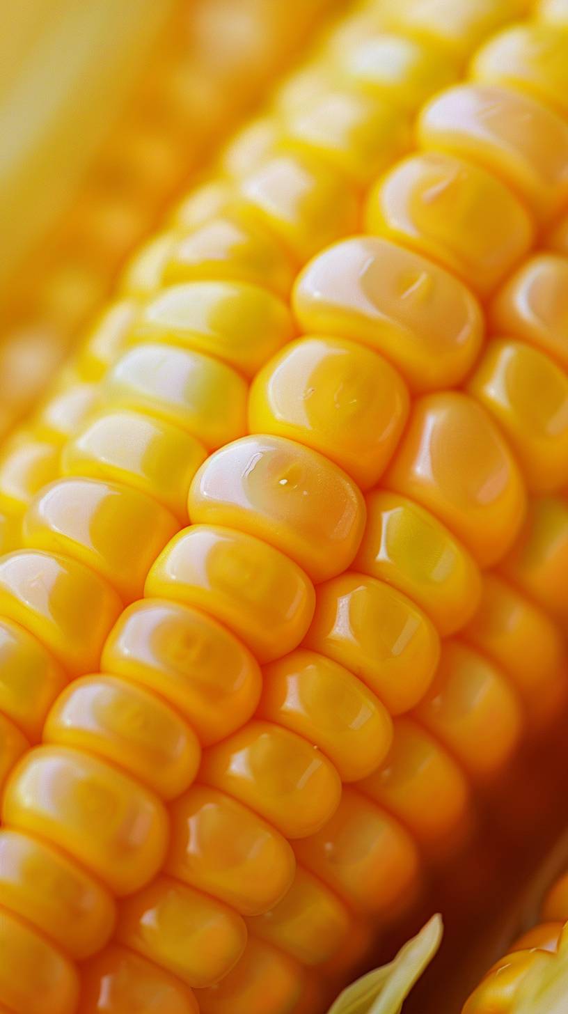 Golden corn, tender and juicy, National Geographic photo, bright colors, Zhao Wuji style, simple composition, minimalist art photos, high contrast color film tones --ar 9:16 --style raw --stylize 50  --v 6.0