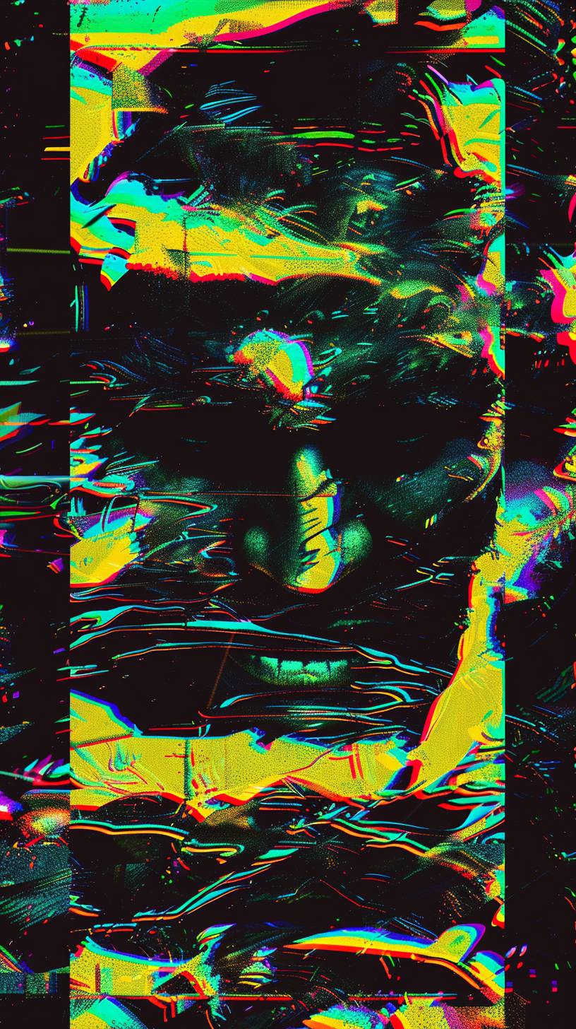 An animated image featuring yellow, black, and green lines in the style of deathcore, webcam photography, distorted figures, psychedelic punk, #vfxfriday, holga 120n, and psychedelic artwork.