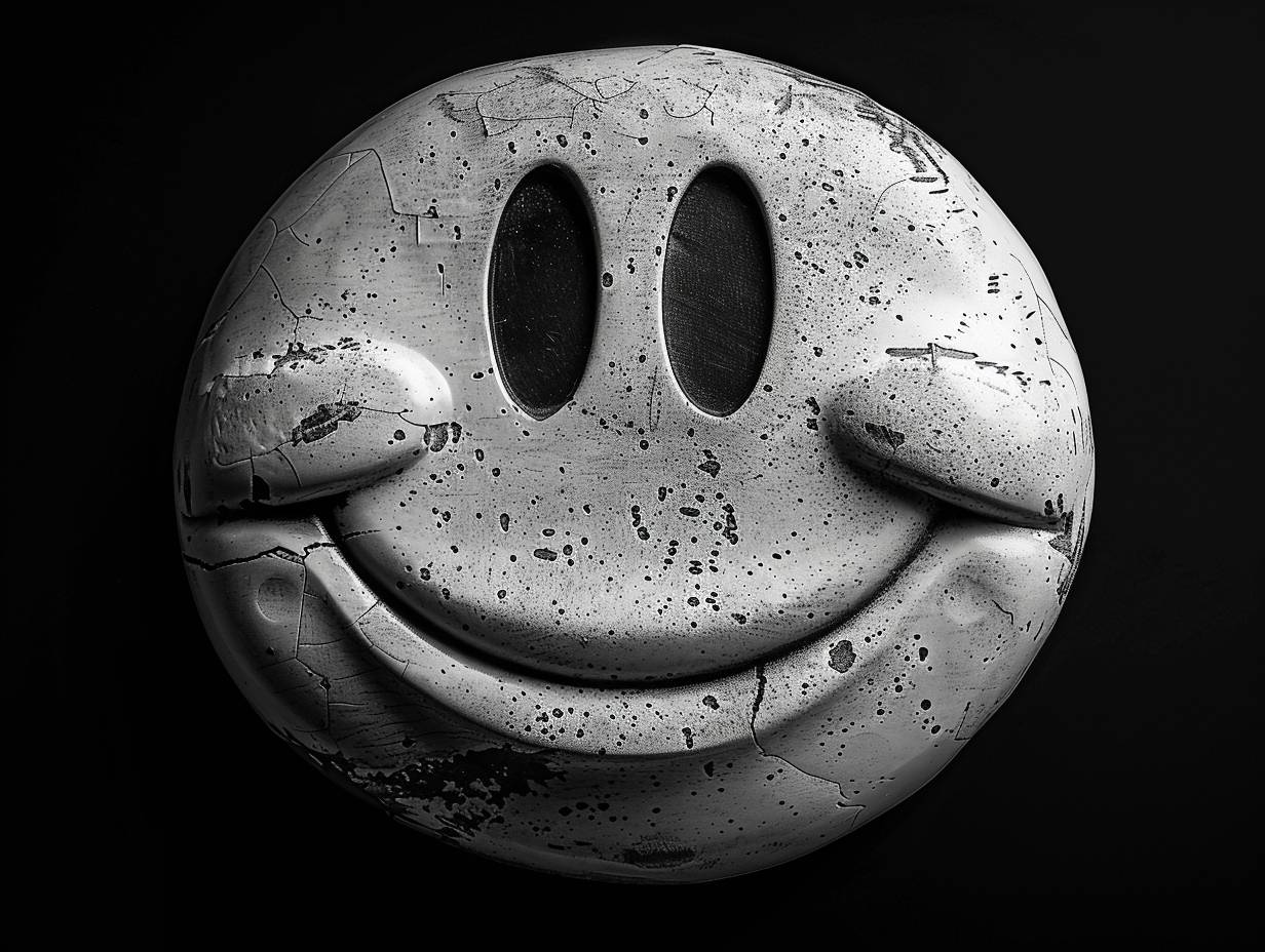 Happy white smiley face, black background