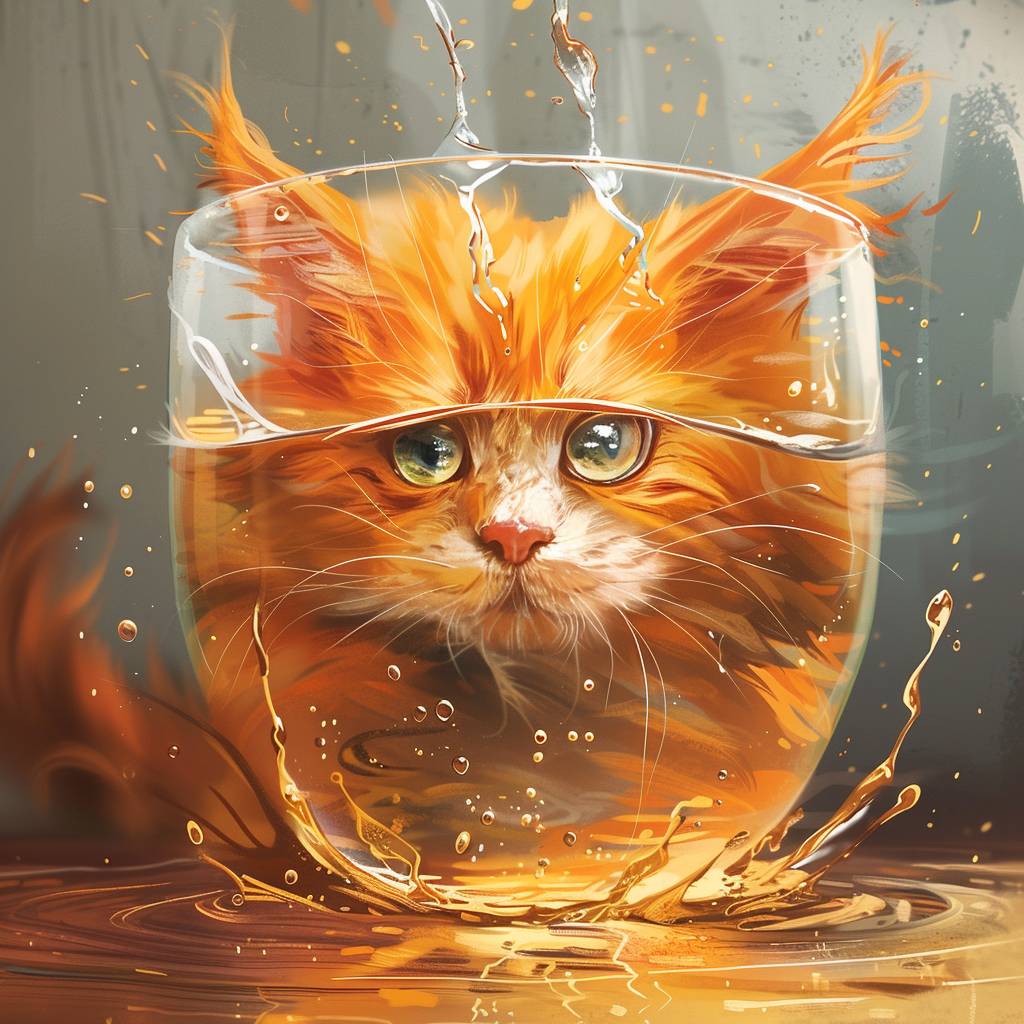 Unexpected alchemical reaction, orange cat anime in water