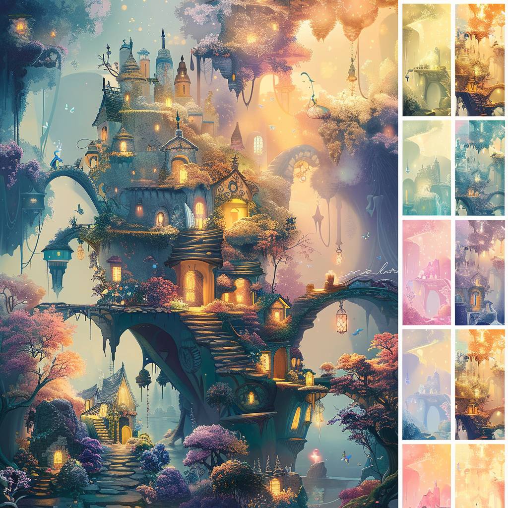 [SUBJECT] [opt LOCATION]. The overall color palette should be soft pastel colors and have a surreal, whimsical, magical, fantasy, dreamy feel.