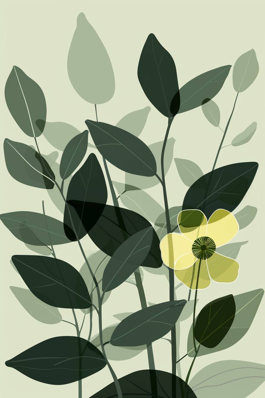 An art Nouveau modern floral illustration, green monochromatic colors, flat art, vector, highly stylized and simple.