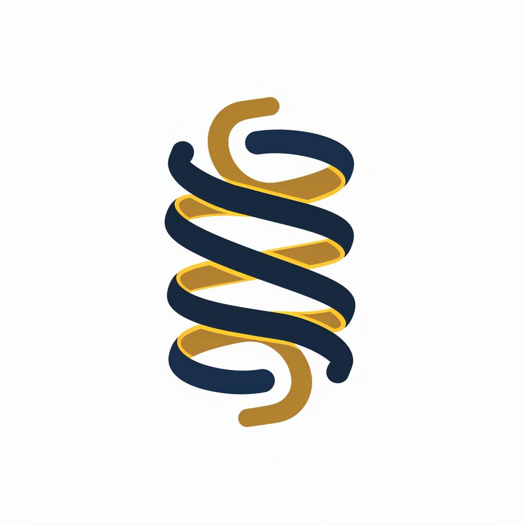 Flat, modern, traditional logo. Simple logo of a metal spring on a white background with navy and gold colors. No shading, no shadows. Vector format. Minimal design with high contrast