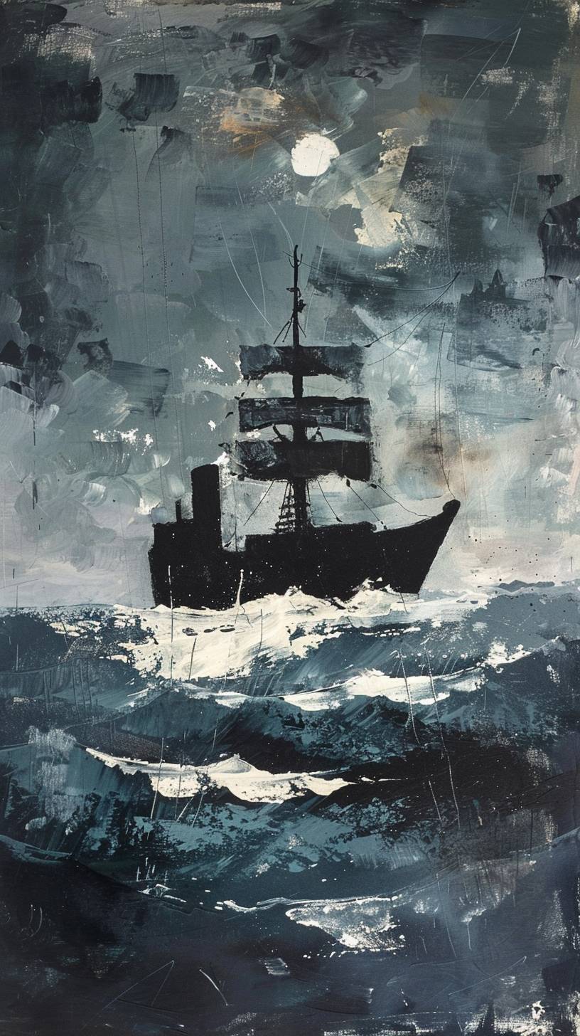 メアリー・フェデンの絵は嵐の夜に船を描いています