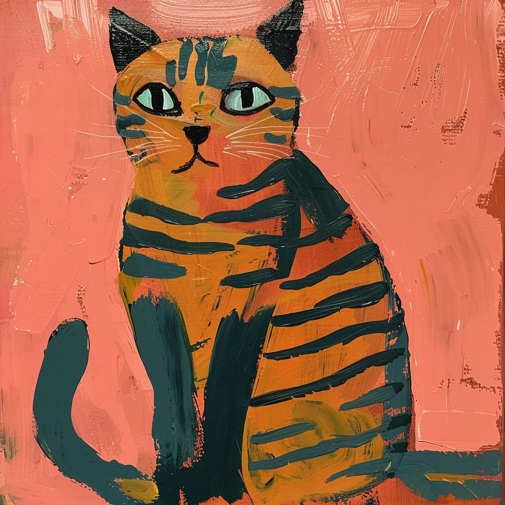 Feline animal painting in the style of Jean Jullien