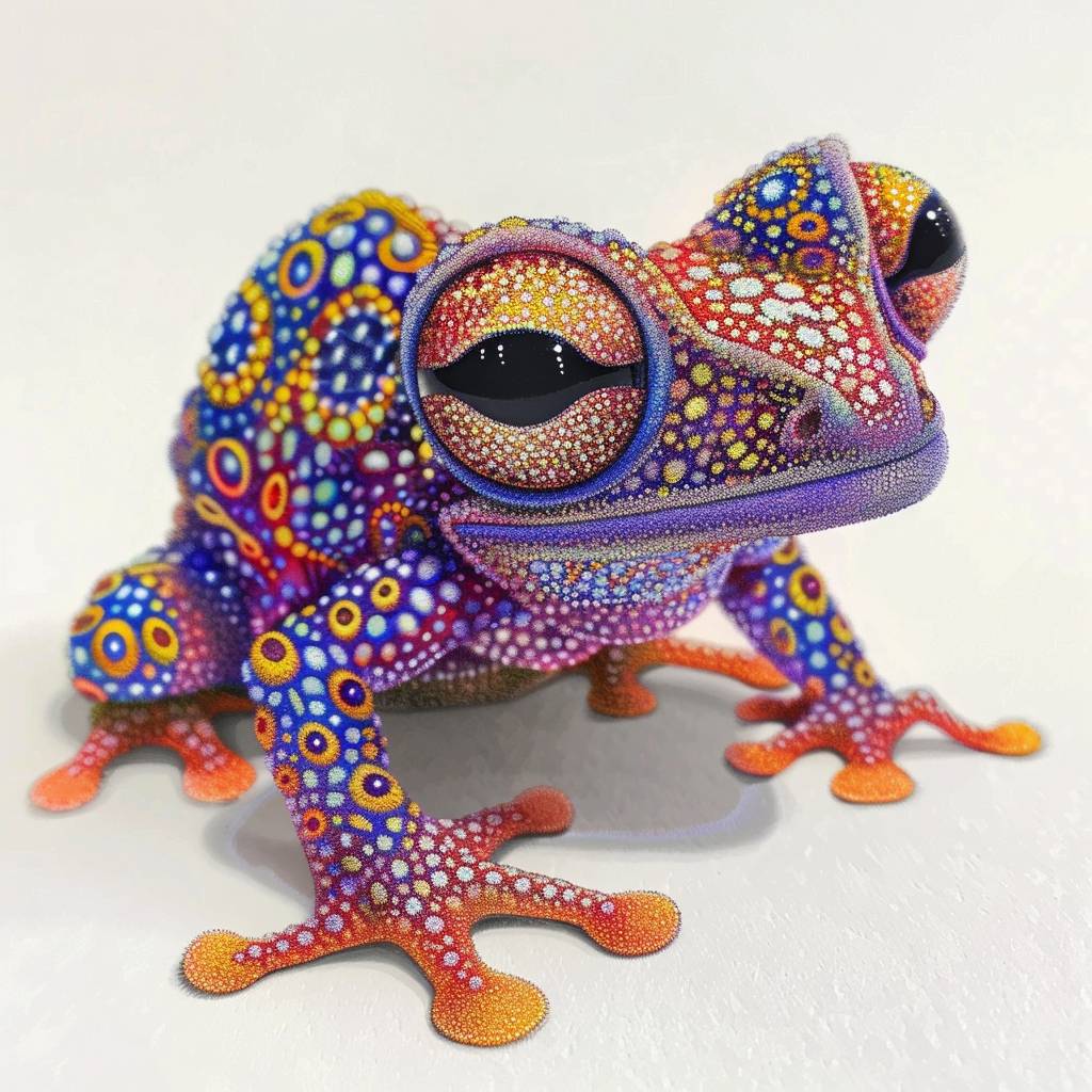 tiny colorful Fluid Pointillism creature with vibrant and bold colors