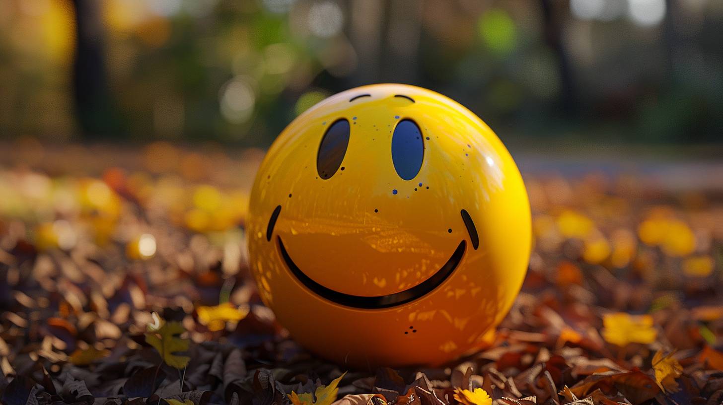 3D yellow ball with a wide mouth and a smile, hdr