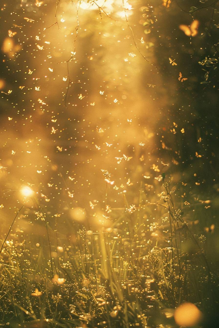 アンドレアス・レーヴァース風のスタイルで、太陽の光に照らされた草地で遊ぶ魔法の生物