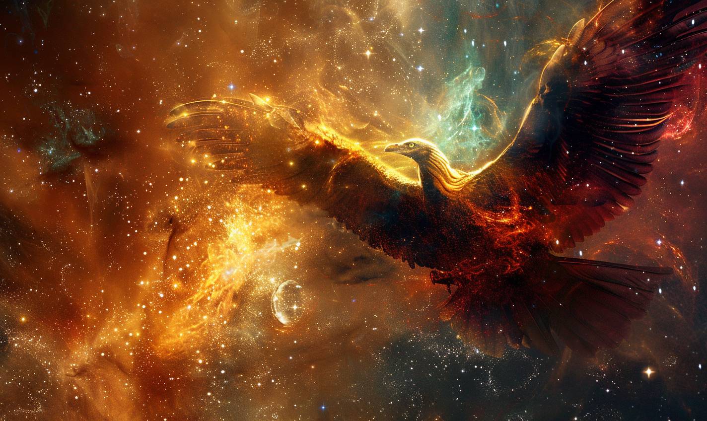 Beatrix Potter 風の中、宇宙の鳳凰が銀河を舞い上がる