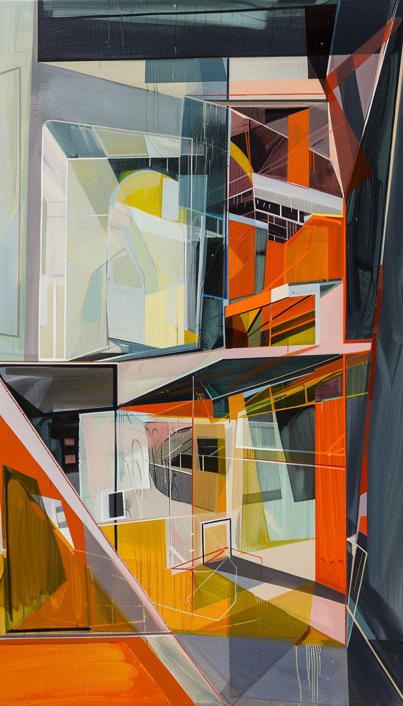 In style of Amy Sillman, Mechanical marvels of a futuristic metropolis --ar 4:7 --v 6.0