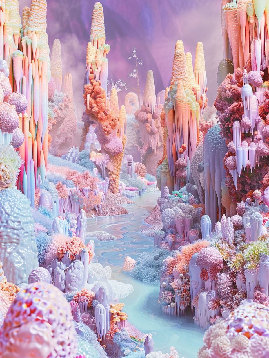 A supercalifragilisticexpialidocious surreal dreamscape in a pastel color palette, it is a database of recorded human experiences known as 'simstim', allowing users to experience the sensory perceptions of others.