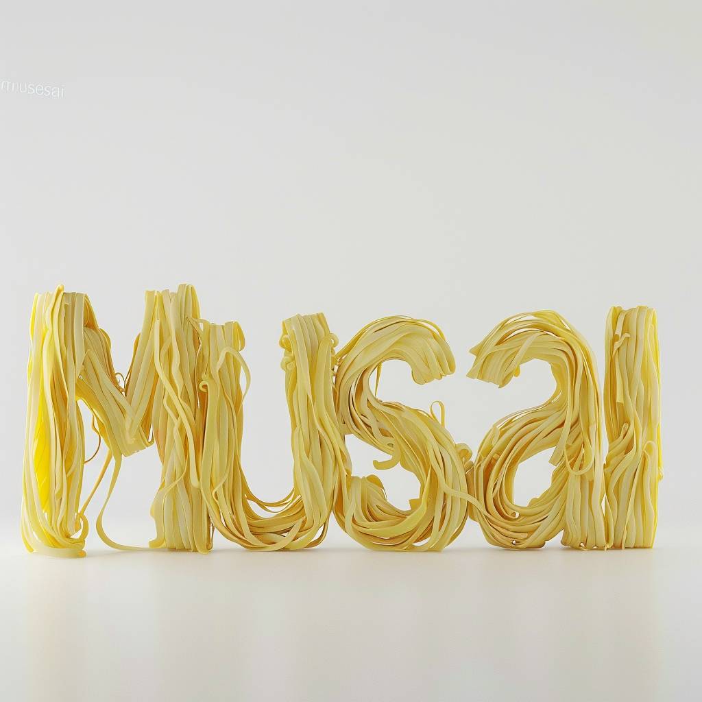 noodle-letters. Text "musesai" made of noodles --stylize 75 --v 6.0