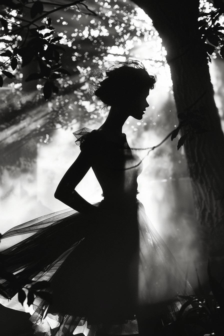 In style of Lillian Bassman, Whispering winds carrying echoes of the past