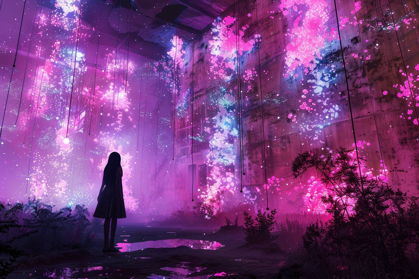 Wasteland, sci-fi art, in the style of teamLab