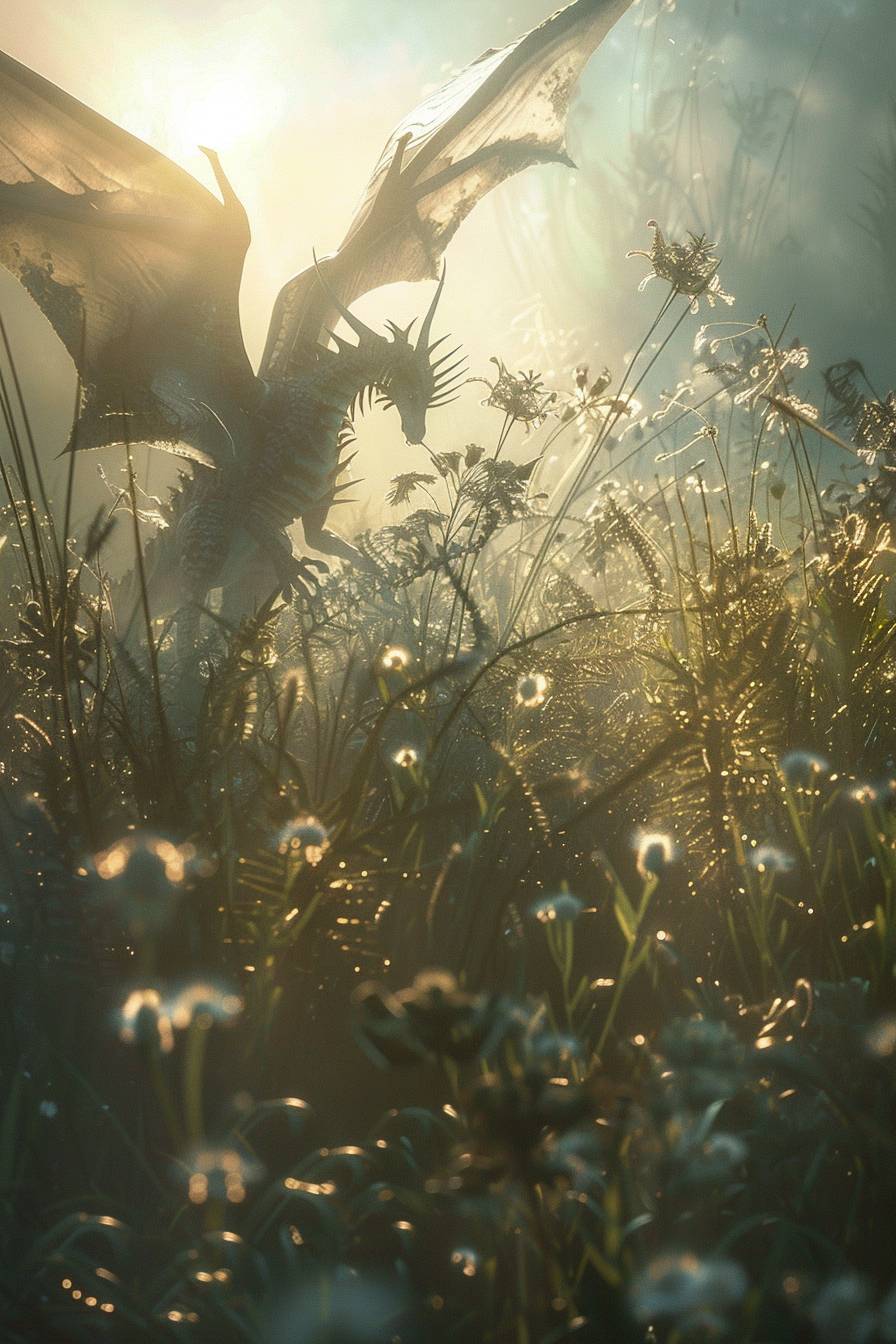 In style of Andreas Levers, magical creatures frolicking in a sunlit meadow