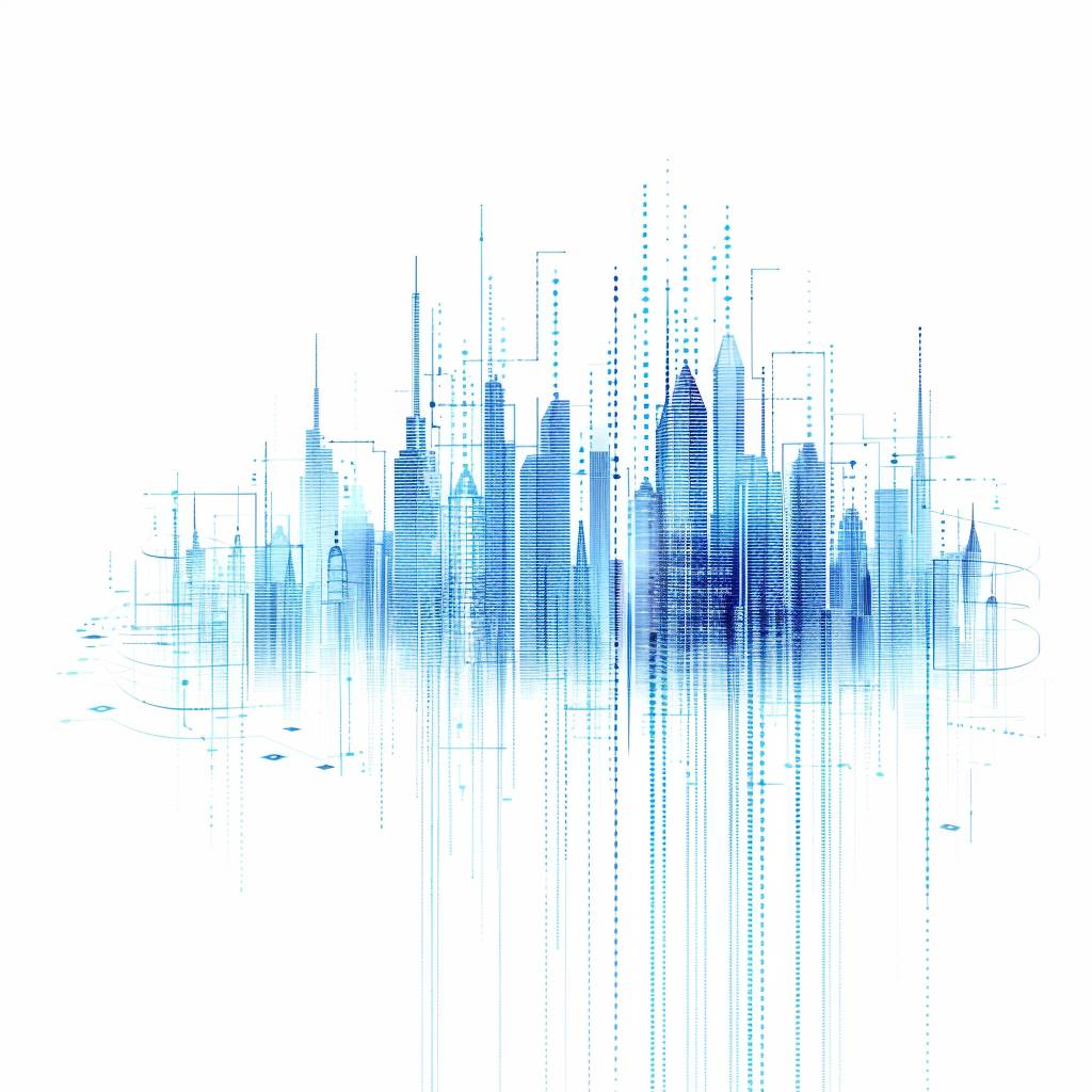 Smart city, blue technology lines, big data, white background