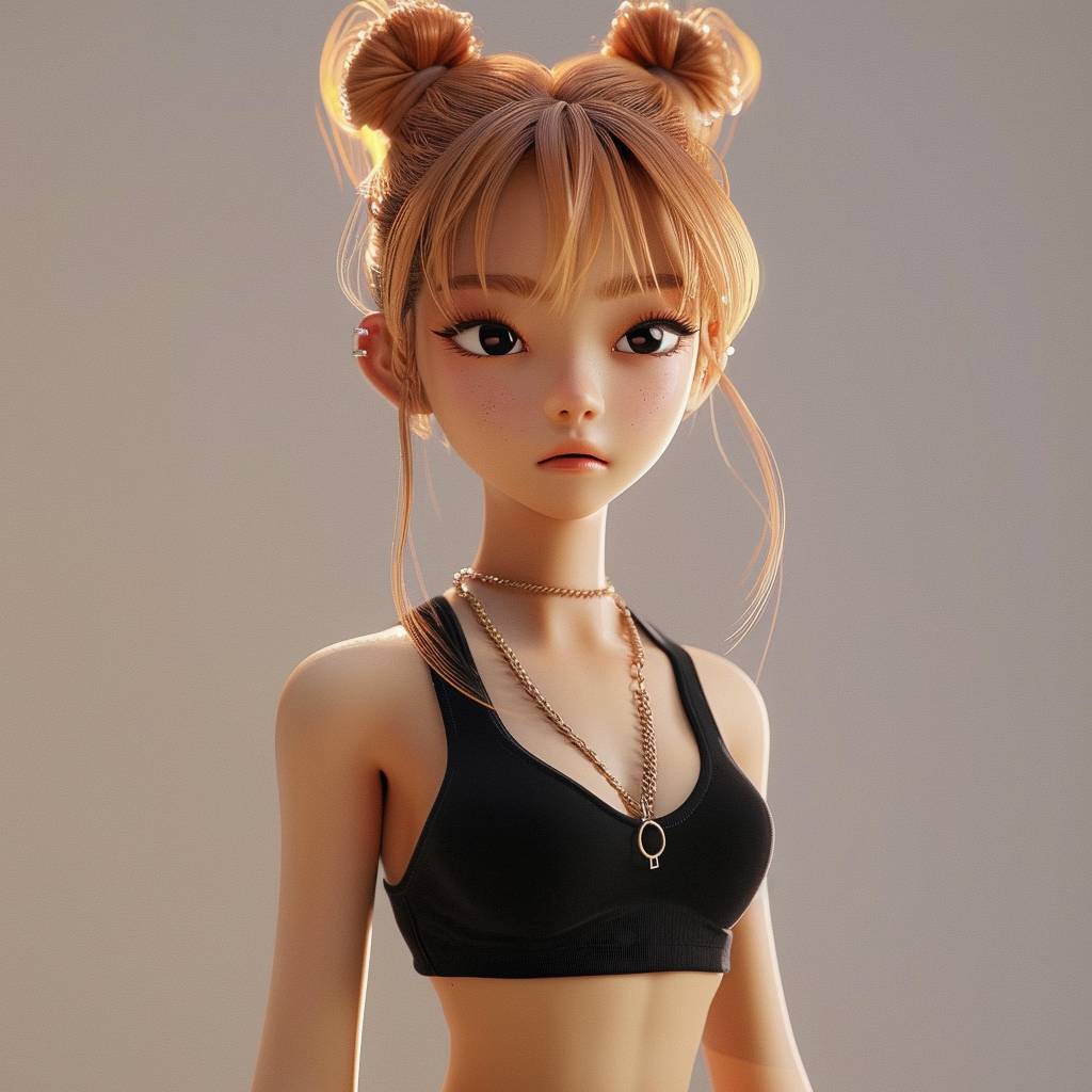 Blackpink member Lisa wearing Strappy tank top, 3D Pixar and Disney style, simple clean background