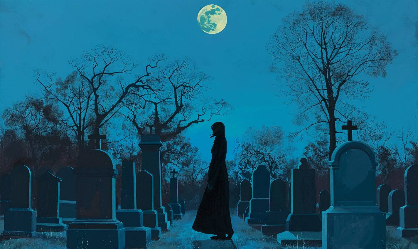エイミー・シェラードのスタイルで、月夜の不気味な墓地