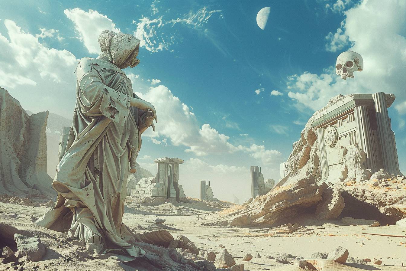 Wasteland, sci-fi art, in style of Antonio Canova