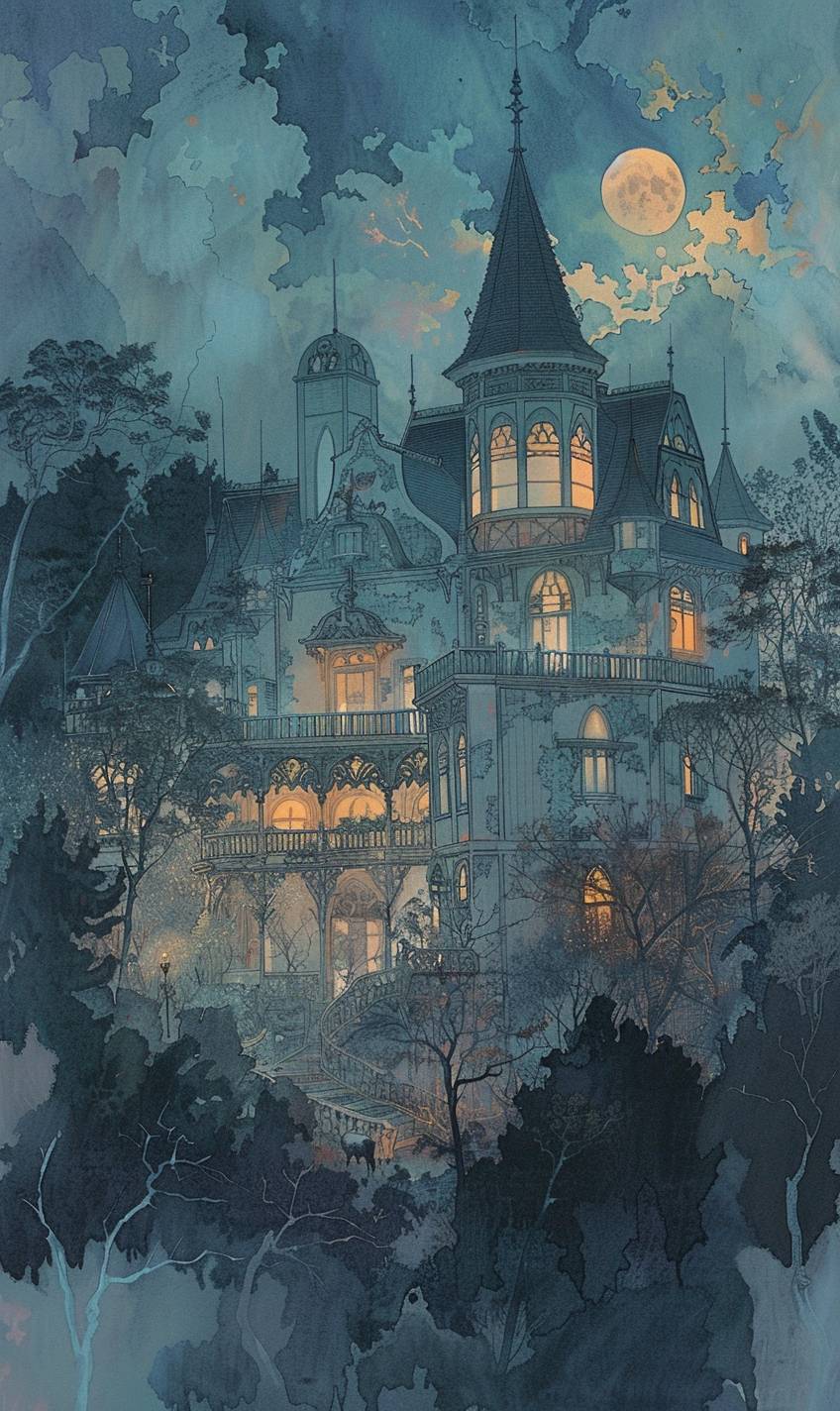 平野美穗のスタイルで、神秘と闇に覆われた幽霊屋敷 --ar 3:5  --v 6.0