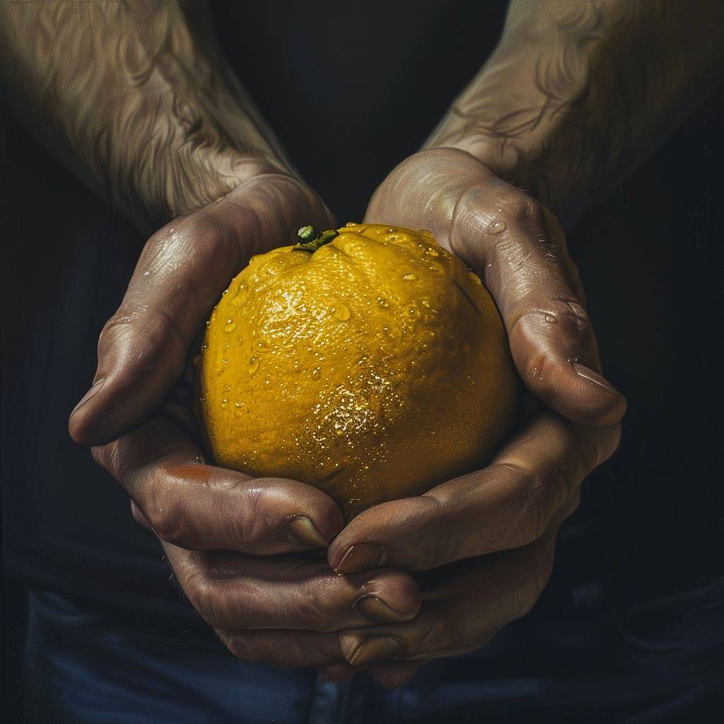 Someone's hands squeezing a whole lemon