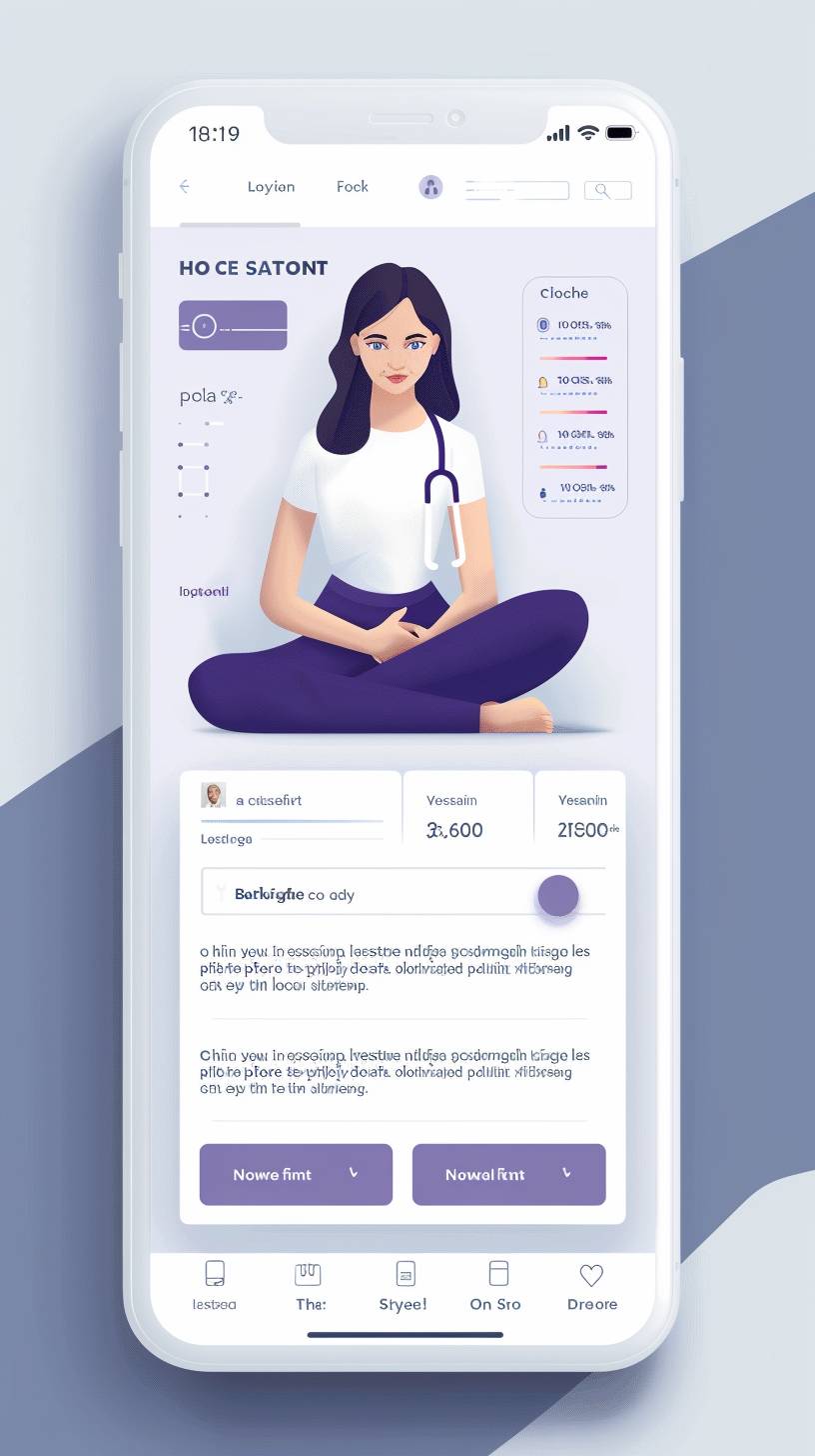 Flat UI design for an app screen that gives an overall health assessment score after a person has taken a questionnaire, and provides the user with next steps for actions to take to address issues.