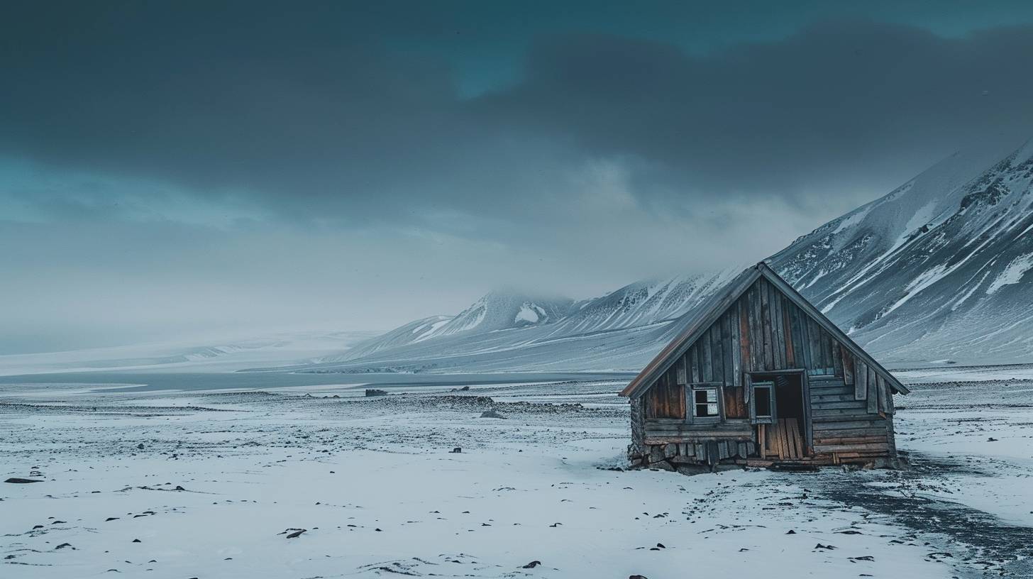 landscape photo of a hut in an arctic landscape